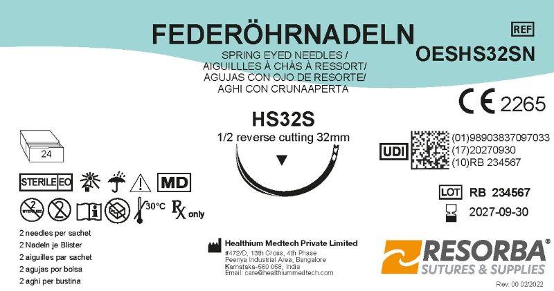 Голки хірургічні діаметром 1,1мм, ріжучі зворотні окружність 1/2, довжиною 32 мм